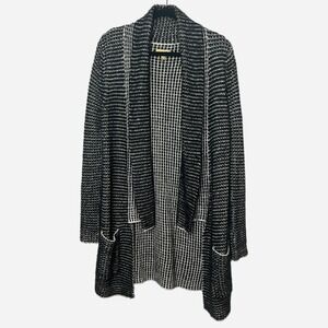 Princess Vera Wang Cardigan Sweater Womens Black White Silver Knit Fuzzy Medium